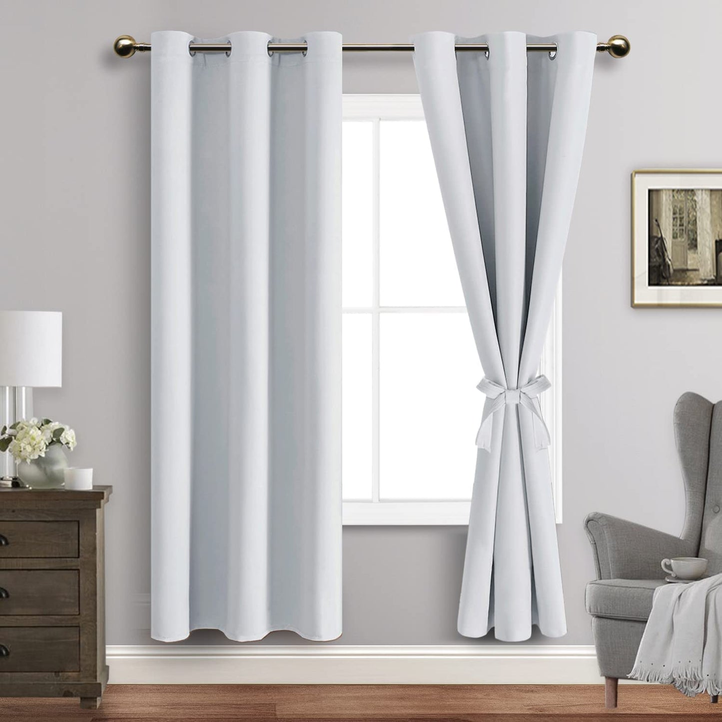 INtex CURTAINS HOUSE Blackout Curtains with Tiebacks - Thermal Insulated, Light Blocking and Noise Reducing Grommet Curtain Drapes for Bedroom and Living Room, Set of 2 Panels,