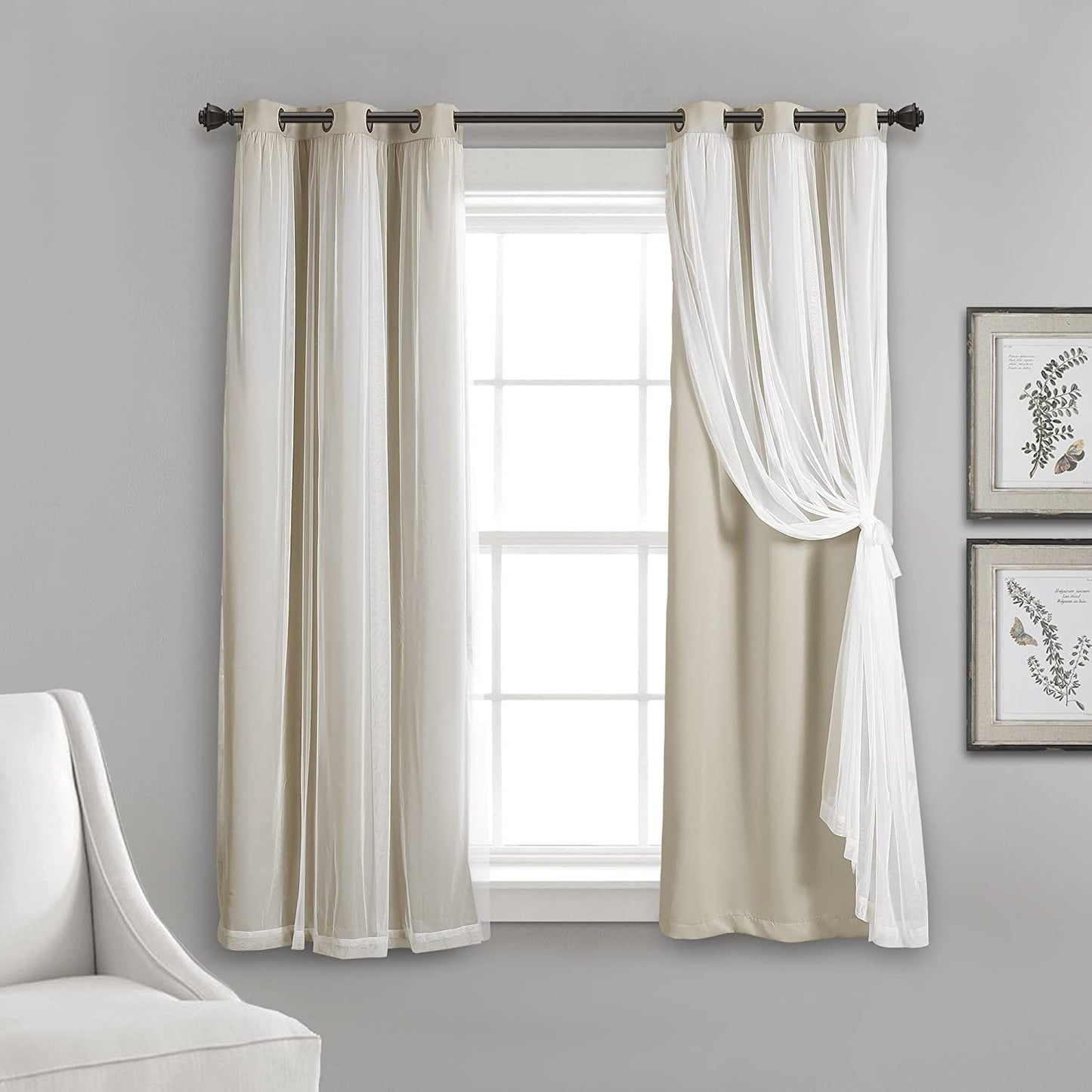 INtex CURTAINS HOUSE Voile Sheer Panel Pair with Insulated Blackout Room Dark,Rich steel Grommet, Set of 1 Panel