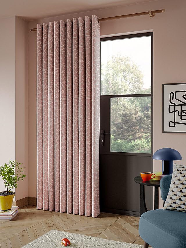 INtex CURTAINS House Linen Velvet Curtains - Pink Printed Leaves Sheer - Steel Grommets - 1 Piece