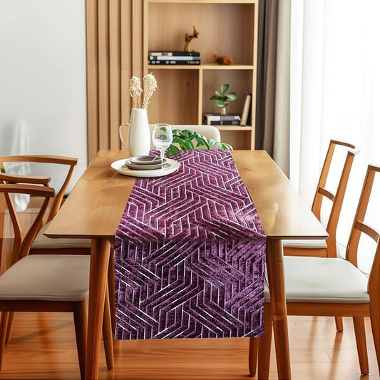 Table Runner – Nadia’s Geometric Design – Heavy-Duty Velvet Linen – Rectangular Accent for Living Room & Special Occasions – 1 Pc - Coral