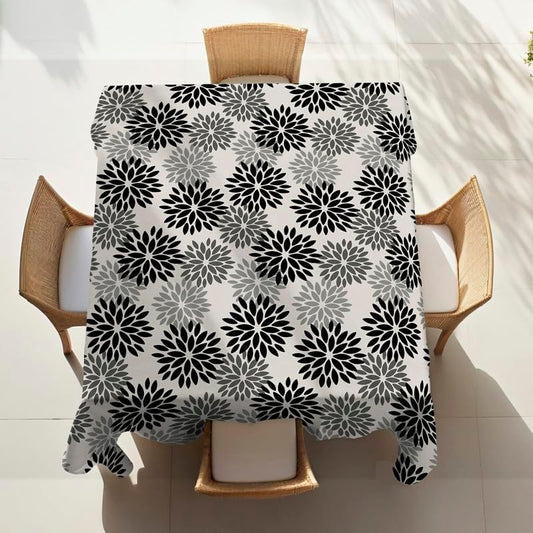 Linen Velvet Floral Tablecloth – Textured Fabric – Ultra-Soft, Spill-Proof & Wrinkle-Resistant – 1 Pc - Black x Grey