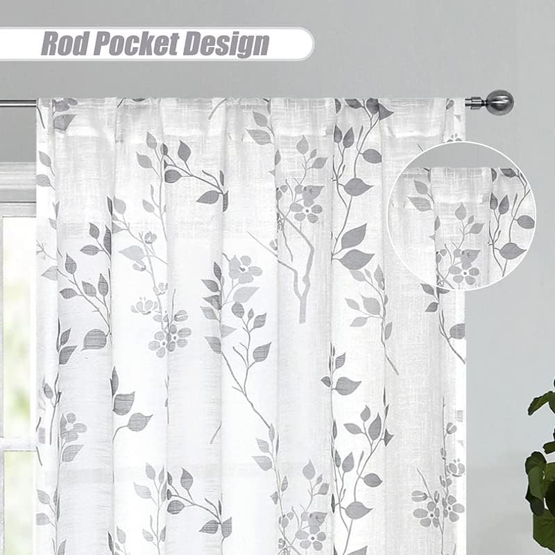 INtex CURTAINS HOUSE Rich Natural Linen curtains - Printed floral curtains- Semi-transparent - Road Pocket grommets for living room, bedroom, kitchens, 1 piece