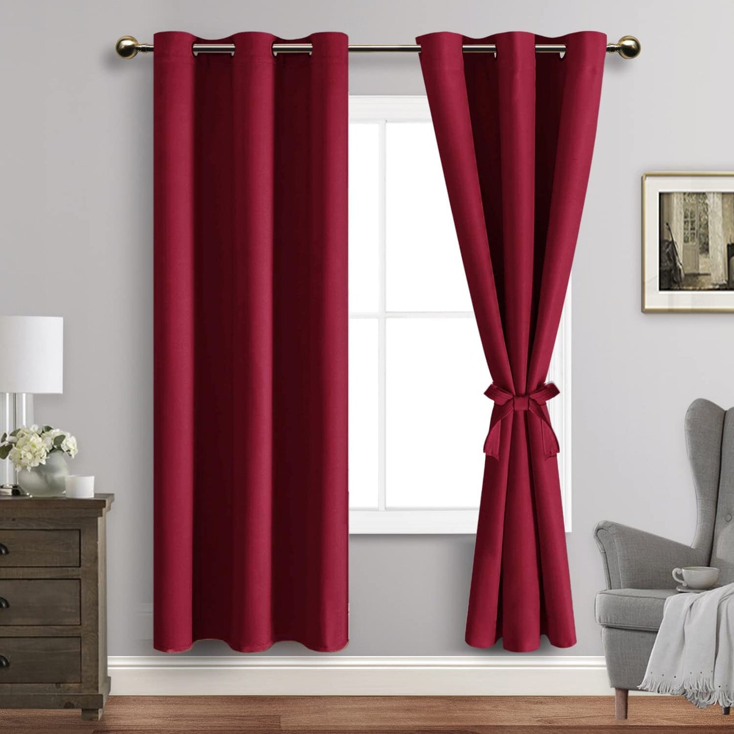 INtex CURTAINS HOUSE Blackout Curtains with Tiebacks - Thermal Insulated, Light Blocking and Noise Reducing Grommet Curtain Drapes for Bedroom and Living Room, Set of 2 Panels,