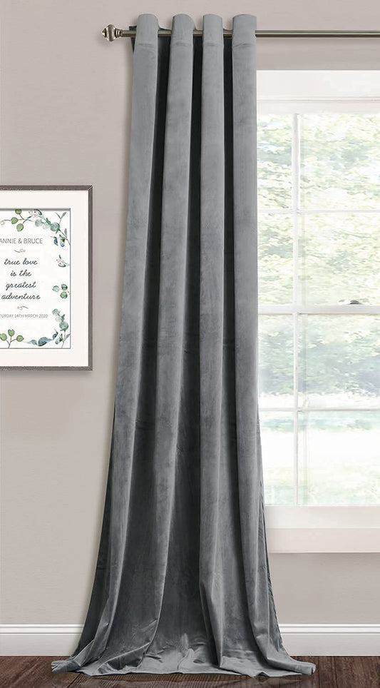 INtex CURTAINS HOUSE Elegant Velvet curtains - Soft Velour fabric - Steel Grommets - for living rooms - 1 piece- Light Grey