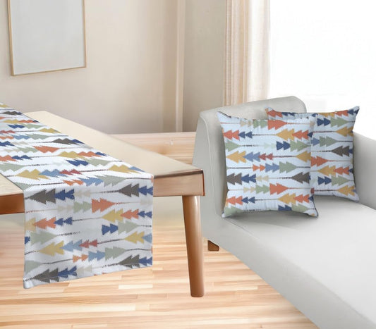 Sofia Elegance 3-Piece Set – Linen Velvet Table Runner 45×135 cm + 2 Cushion Covers – Multicolor