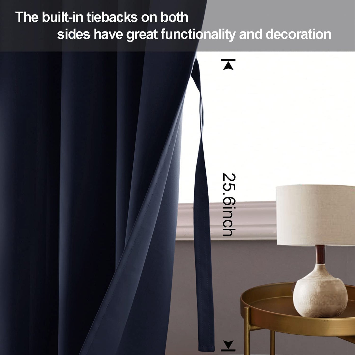 INtex CURTAINS HOUSE Blackout Curtains with Tiebacks - Thermal Insulated, Light Blocking and Noise Reducing Grommet Curtain Drapes for Bedroom and Living Room, Set of 2 Panels,