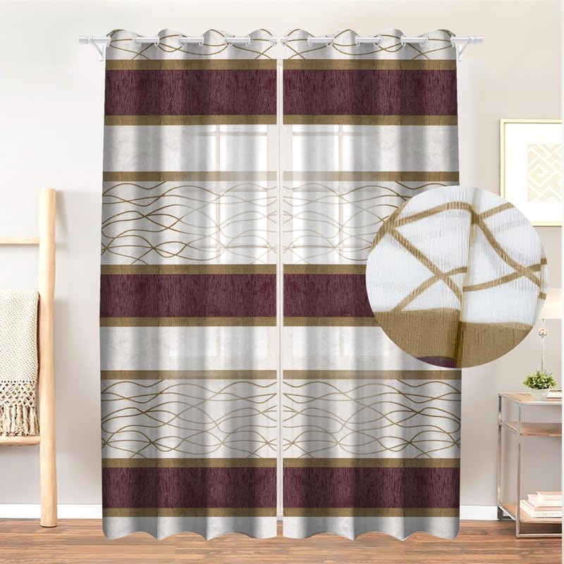 INtex CURTAINS HOUSE Modernistic Linen Curtain Panel - Crosswise Striped Sheer - Semi-Transparent - Steel Grommets - 1 Piece