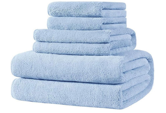 INtex HOME 4-Piece Towel Set, 100% Cotton ? Includes 1 Bath Towel 140 cm x 70 cm, 1 Hand Towel 100 cm x 50 cm, 2 Washcloths 30 cm x 30 cm, Quick Dry, Super Soft, Highly Absorbent, No Fade, Blue