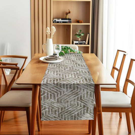 Table Runner – Nadia’s Geometric Design – Heavy-Duty Velvet Linen – Rectangular Accent for Living Room & Special Occasions – 1 Pc - Café