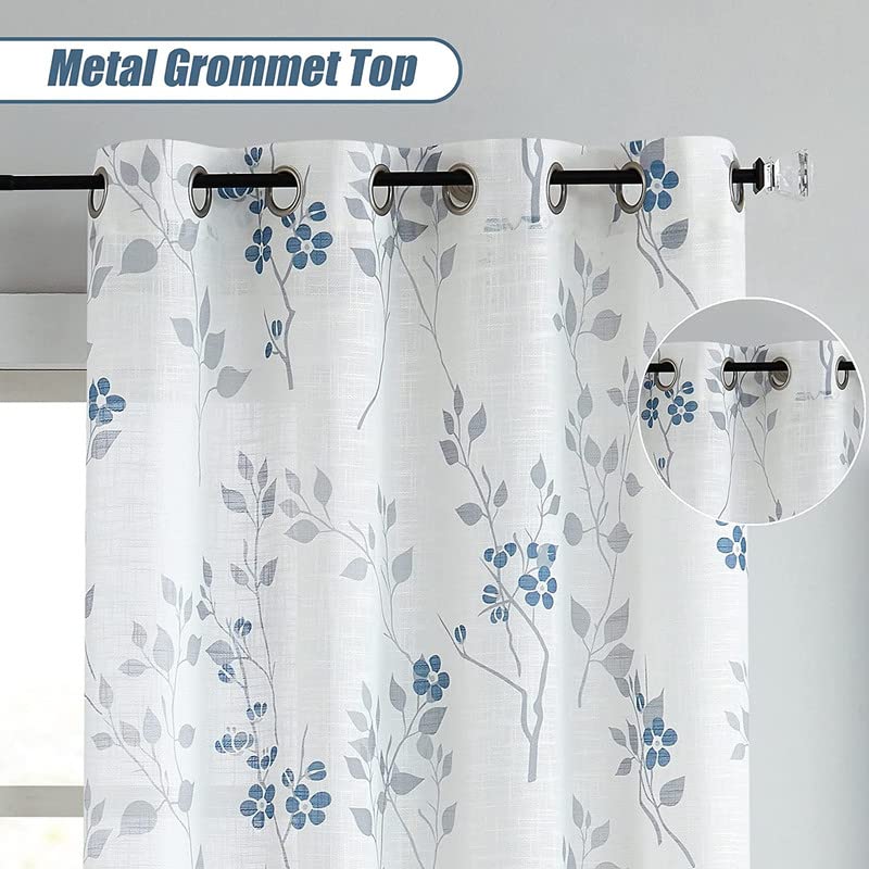 INtex CURTAINS HOUSE Rich Natural Linen curtains - Printed floral curtains- Semi-transparent - Steel grommets for living room, bedroom, kitchens, 1 piece