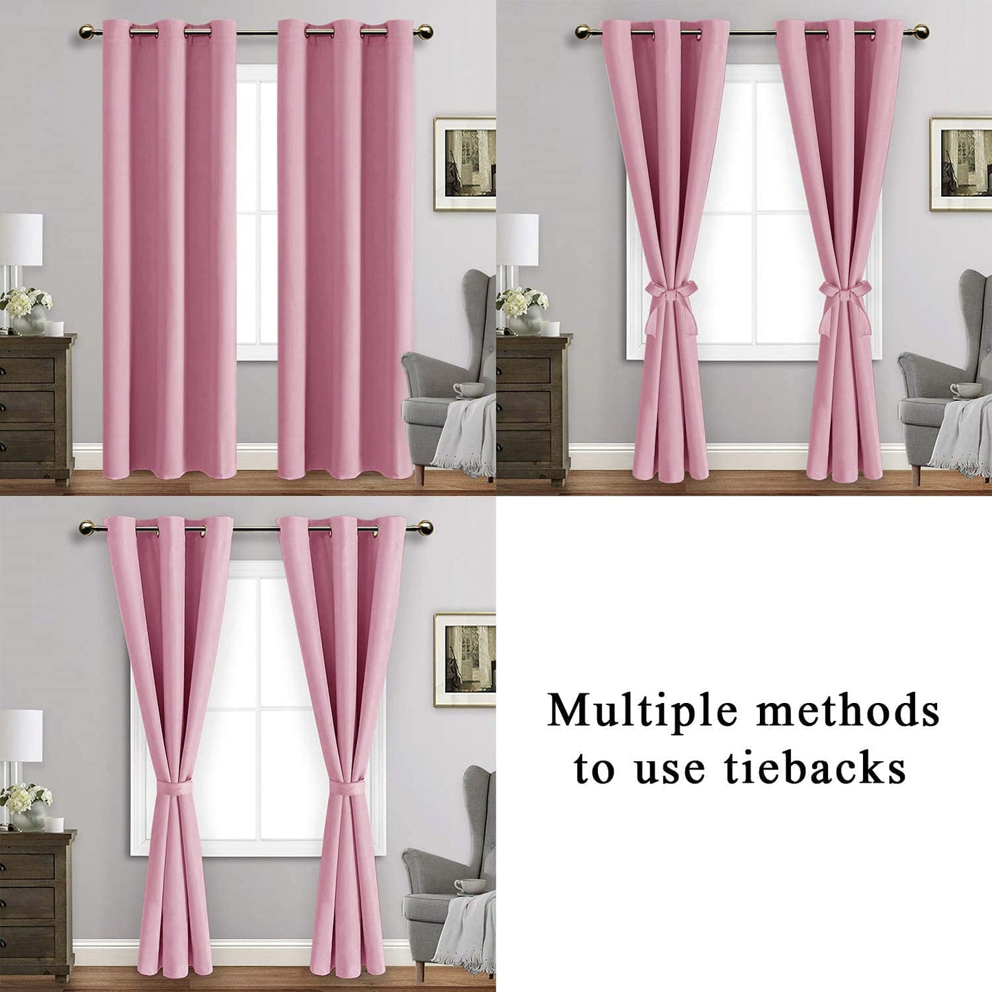 INtex CURTAINS HOUSE Blackout Curtains with Tiebacks - Thermal Insulated, Light Blocking and Noise Reducing Grommet Curtain Drapes for Bedroom and Living Room, Set of 2 Panels,