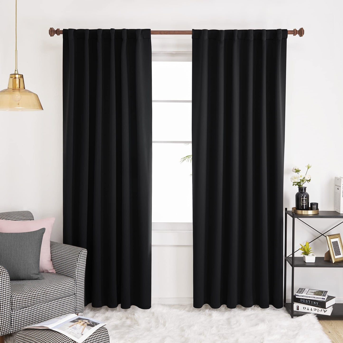 INtex CURTAINS HOUSE Elegant Blackout Curtains-Back Tap design-thermal Insulated fabric-for room Darkness - 1 Piece (Black 135W X 230L CM)