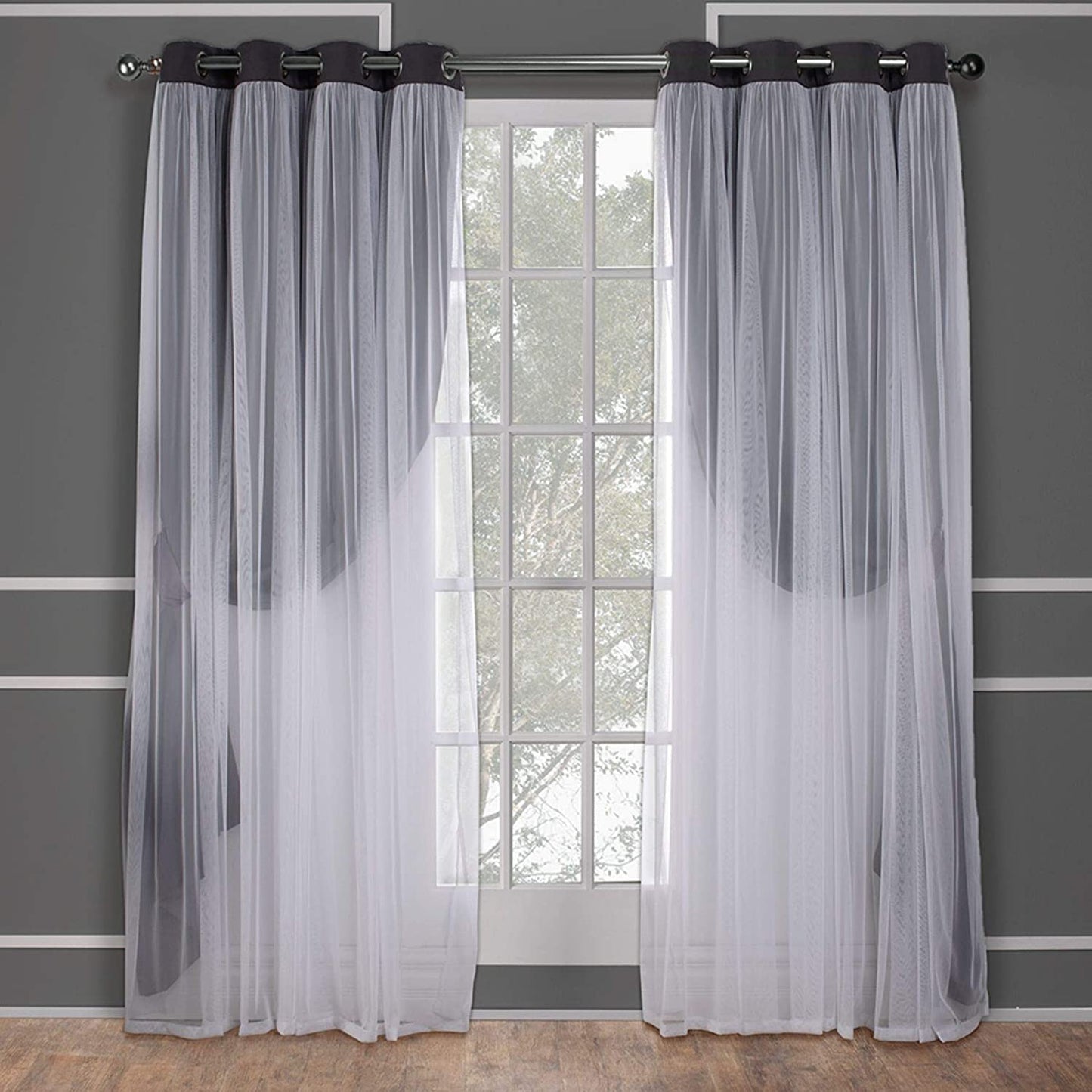 INtex CURTAINS HOUSE Voile Sheer Panel Pair with Insulated Blackout Room Dark,Rich steel Grommet, Set of 1 Panel