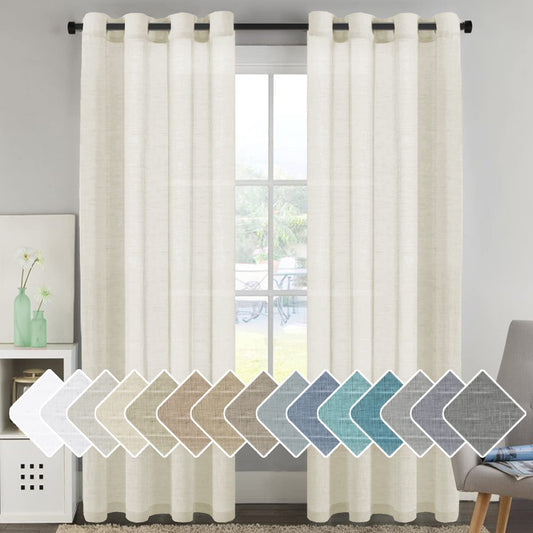 INtex Curtains Semi-Transparent Natural Linen Curtains with Elegant Sheer Fabric and Steel Grommets - 1 Piece