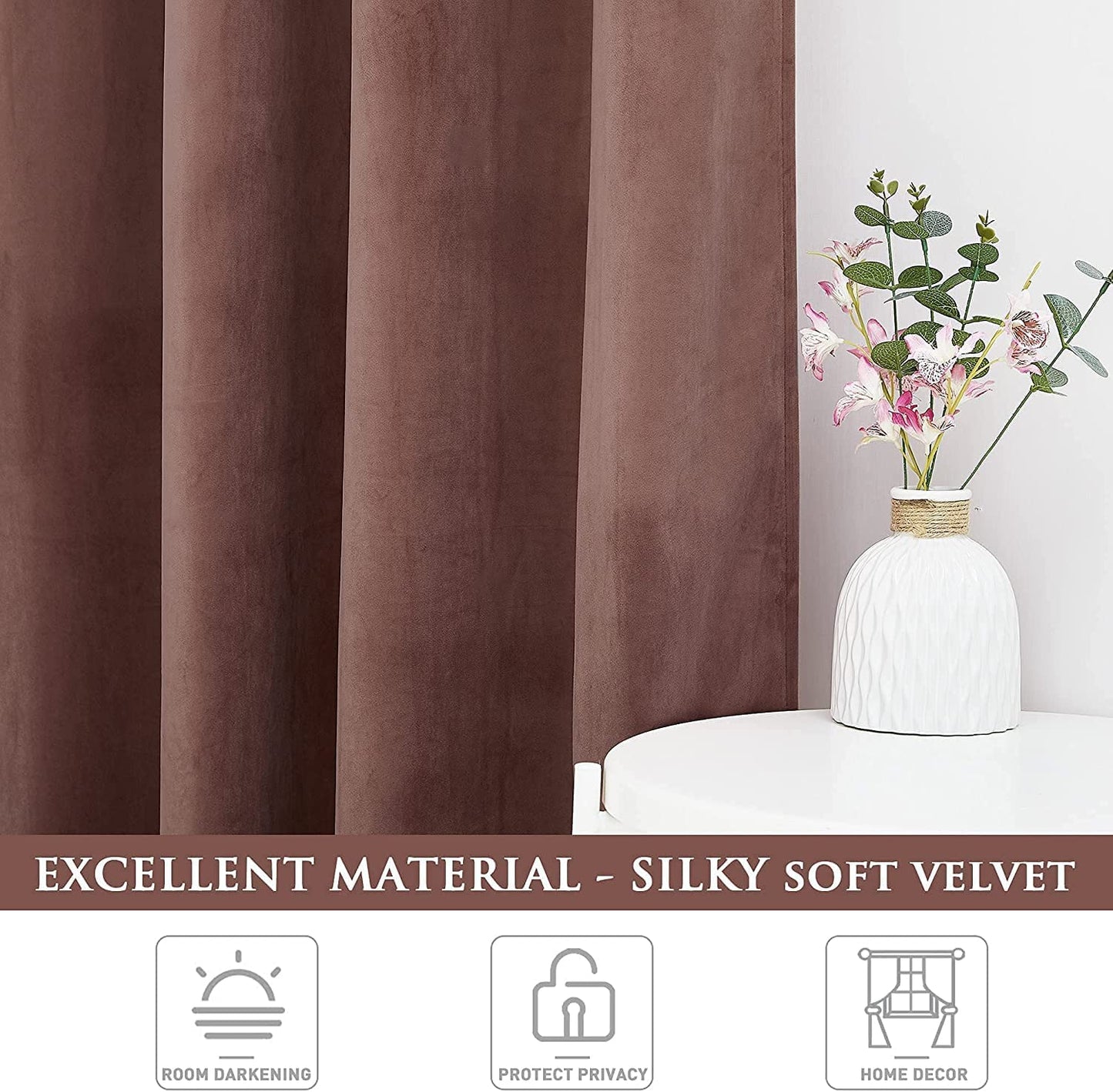 INtex CURTAINS HOUSE Elegant Velvet curtains - Soft Velour fabric - Steel Grommets - for living rooms - 1 piece-Wild Rose