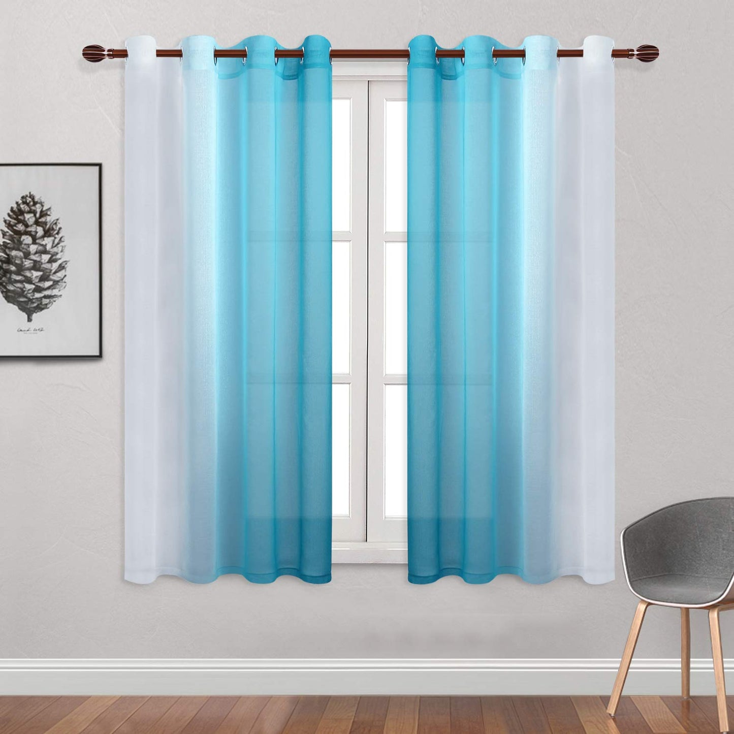 INtex CURTAINS HOUSE Modern Design Voile chiffon Curtains - Gradient colours- steel Grommets - 2 pieces - for living rooms and bedrooms