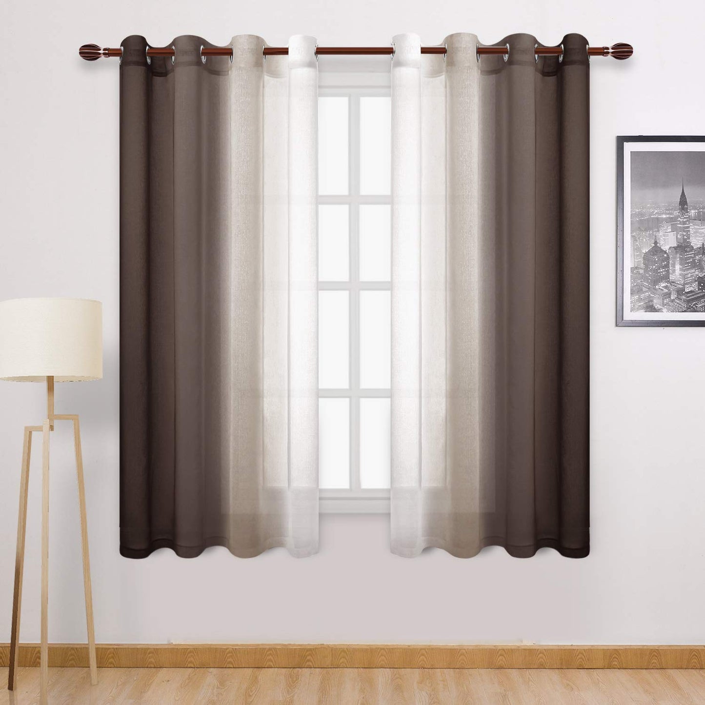 INtex CURTAINS HOUSE Modern Design Voile chiffon Curtains - Gradient colours- steel Grommets - 2 pieces - for living rooms and bedrooms