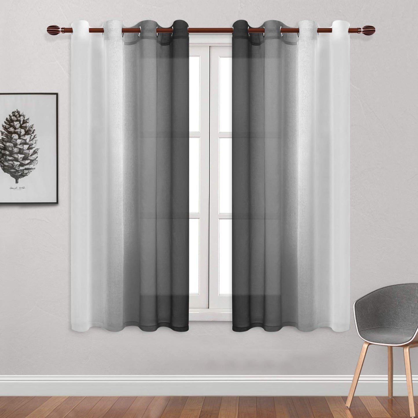 INtex CURTAINS HOUSE Modern Design Voile chiffon Curtains - Gradient colours- steel Grommets - 2 pieces - for living rooms and bedrooms