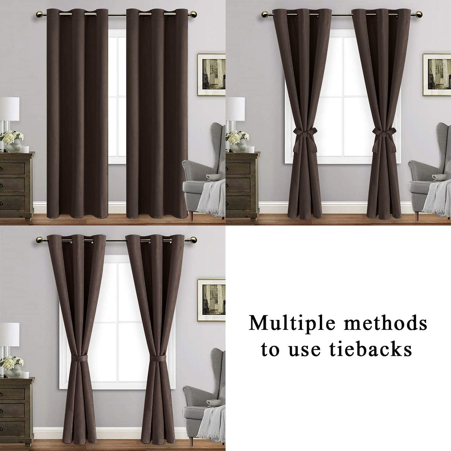 INtex CURTAINS HOUSE Blackout Curtains with Tiebacks - Thermal Insulated, Light Blocking and Noise Reducing Grommet Curtain Drapes for Bedroom and Living Room, Set of 2 Panels,