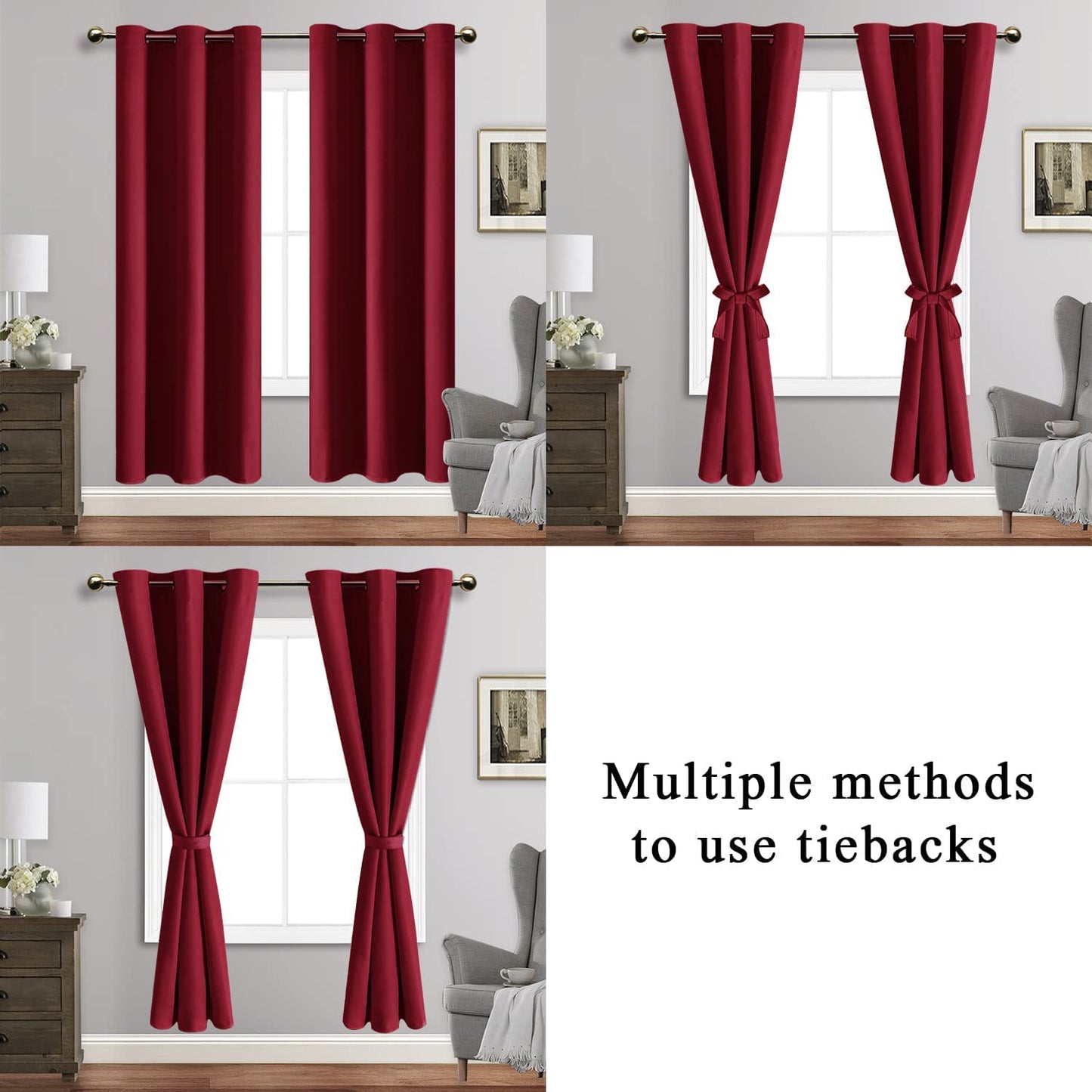 INtex CURTAINS HOUSE Blackout Curtains with Tiebacks - Thermal Insulated, Light Blocking and Noise Reducing Grommet Curtain Drapes for Bedroom and Living Room, Set of 2 Panels,