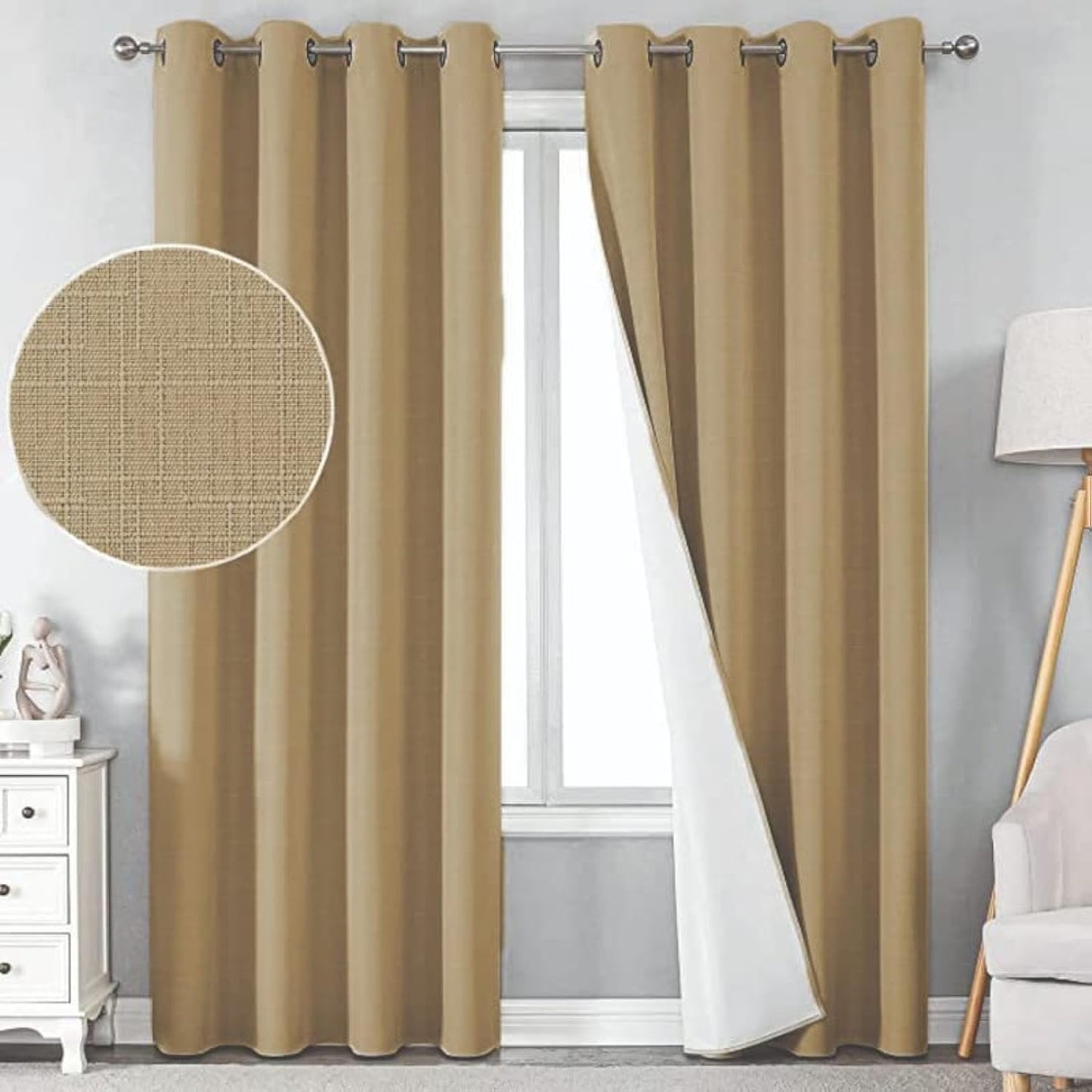 INtex Curtains Linen 100% Blackout Curtains for Bedroom Living Room Thermal Insulated Fabric -Room Darkening -Steel Grommet Window Curtains -1 Piece