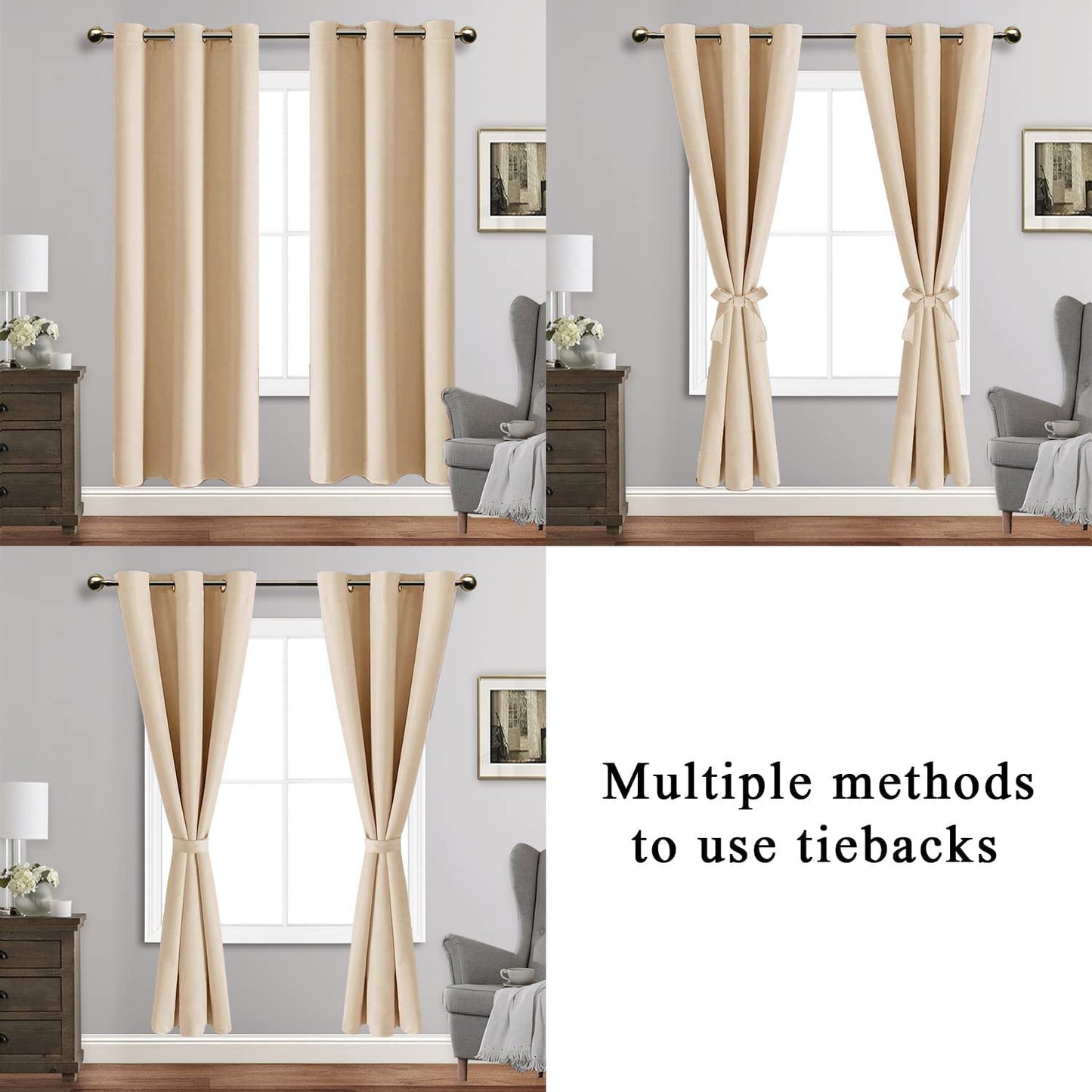 INtex CURTAINS HOUSE Blackout Curtains with Tiebacks - Thermal Insulated, Light Blocking and Noise Reducing Grommet Curtain Drapes for Bedroom and Living Room, Set of 2 Panels,