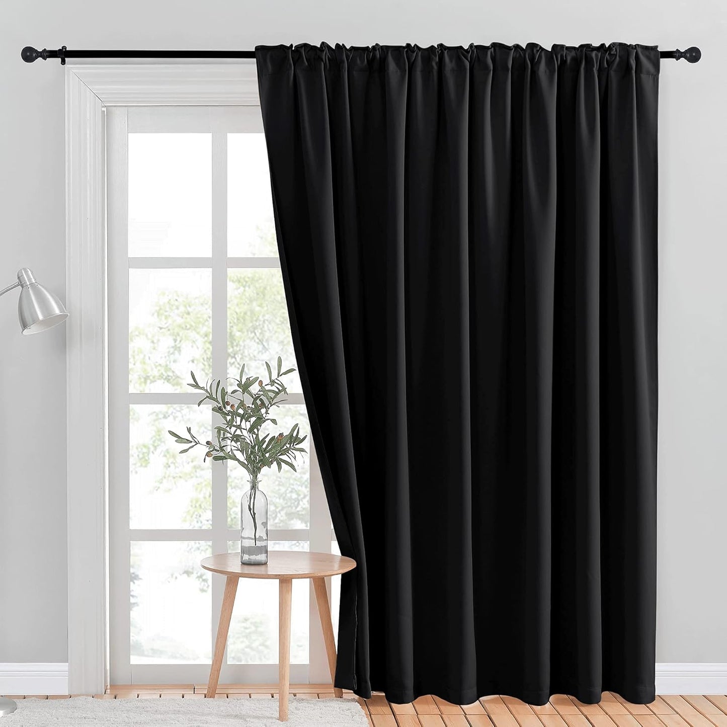 INtex CURTAINS HOUSE Blackout Blinds for Sliding Doors – Thermal Insulated Wide Curtains, Room Darkening, Blind Glass Doors, Two Hanging Options, Modern Design -Black