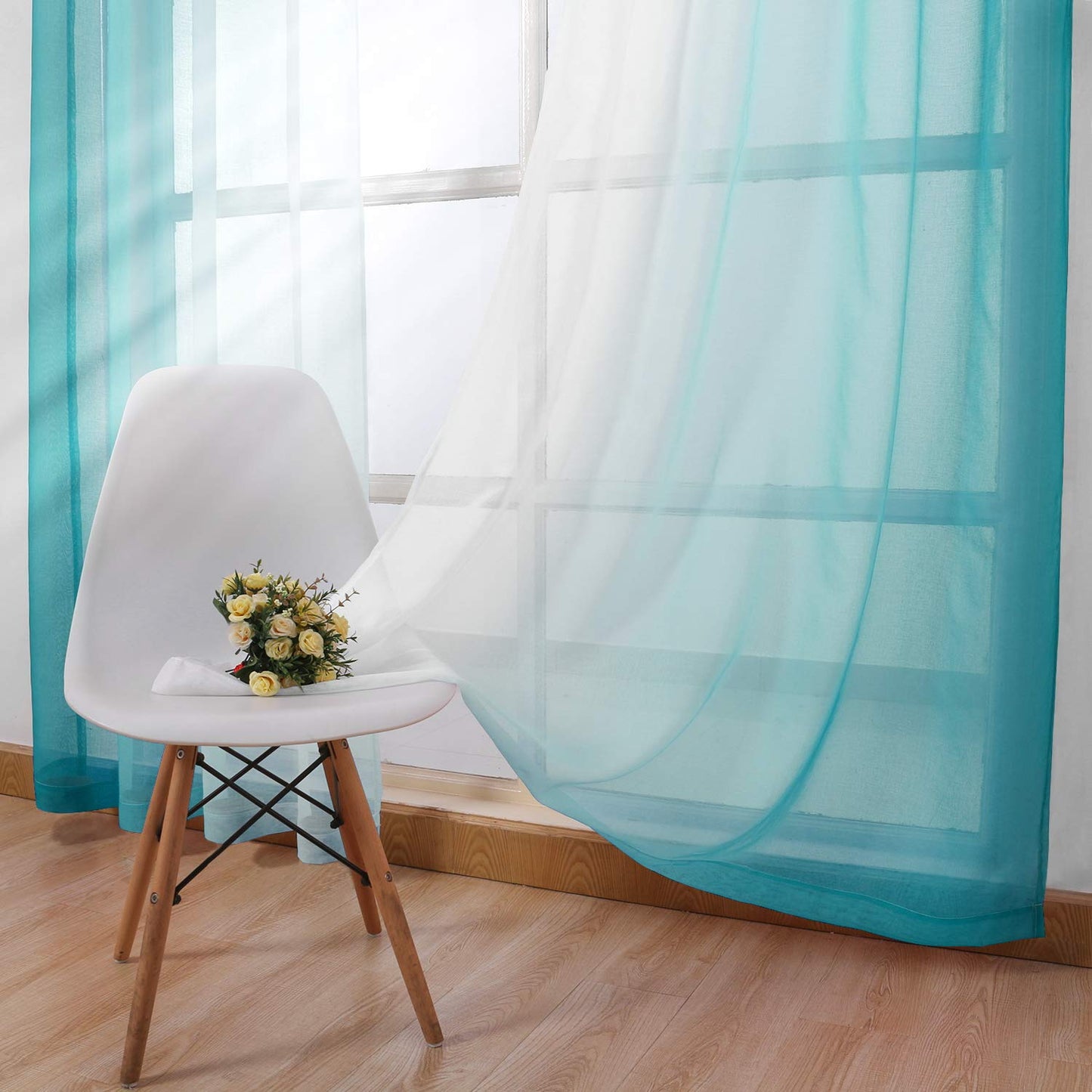 INtex CURTAINS HOUSE Modern Design Voile chiffon Curtains - Gradient colours- steel Grommets - 2 pieces - for living rooms and bedrooms