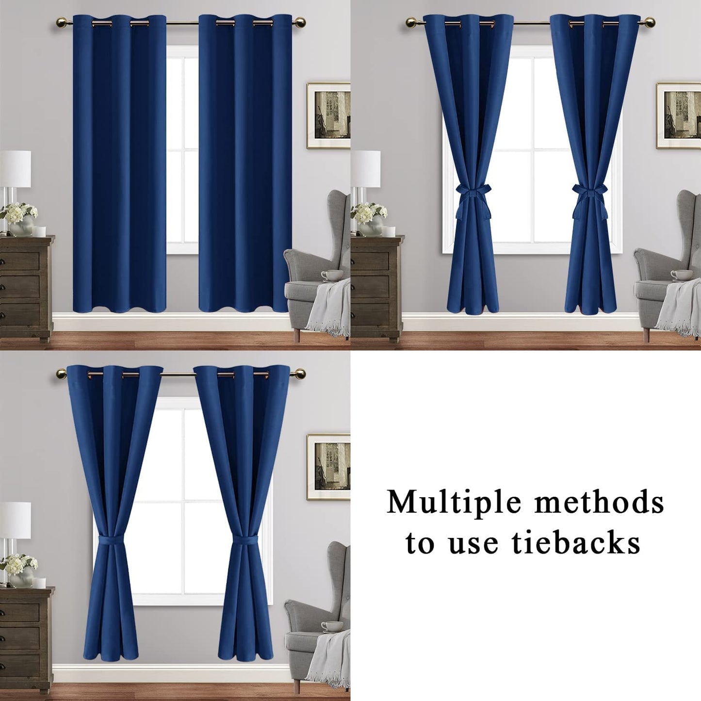 INtex CURTAINS HOUSE Blackout Curtains with Tiebacks - Thermal Insulated, Light Blocking and Noise Reducing Grommet Curtain Drapes for Bedroom and Living Room, Set of 2 Panels,