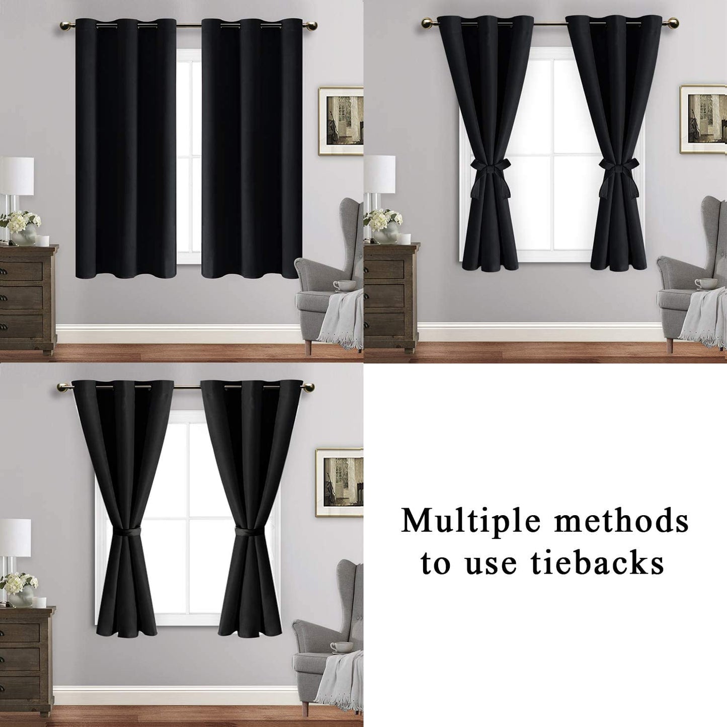 INtex CURTAINS HOUSE Blackout Curtains with Tiebacks - Thermal Insulated, Light Blocking and Noise Reducing Grommet Curtain Drapes for Bedroom and Living Room, Set of 2 Panels,