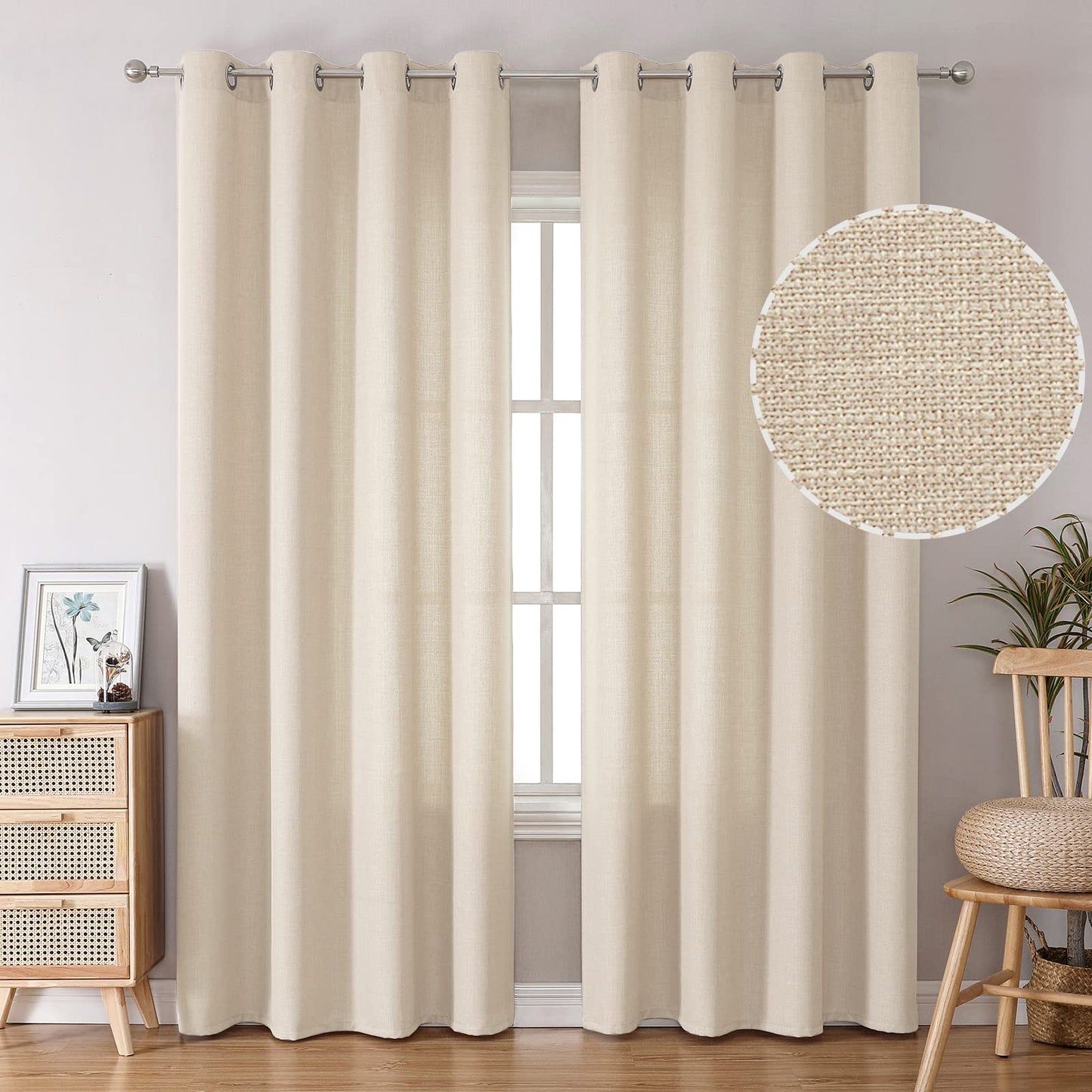 INtex CURTAINS Natural Linen Curtains -Semi Transparent Sheer -Soft And Durable Fabric -For Living Rooms And Bedroom Steel Grommets -Two Pieces