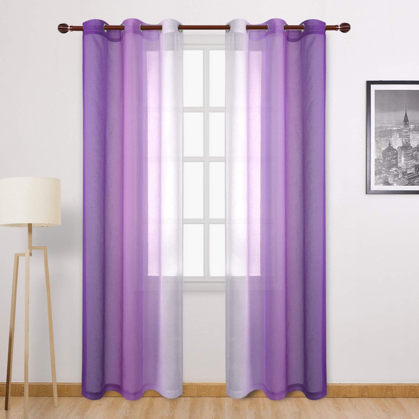 INtex CURTAINS HOUSE Modern Design Voile chiffon Curtains - Gradient colours- steel Grommets - 2 pieces - for living rooms and bedrooms