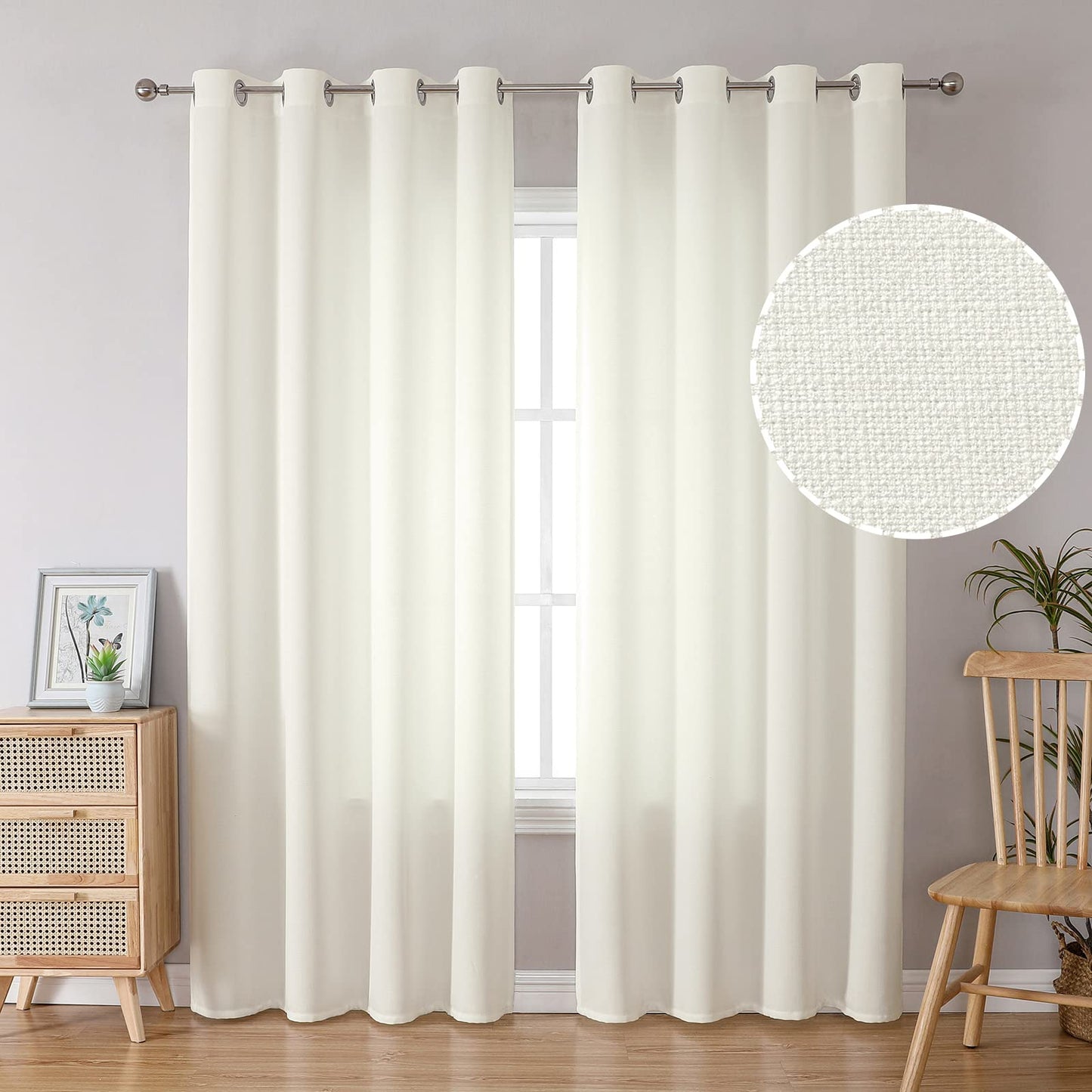 INtex CURTAINS Natural Linen Curtains -Semi Transparent Sheer -Soft And Durable Fabric -For Living Rooms And Bedroom Steel Grommets -Two Pieces