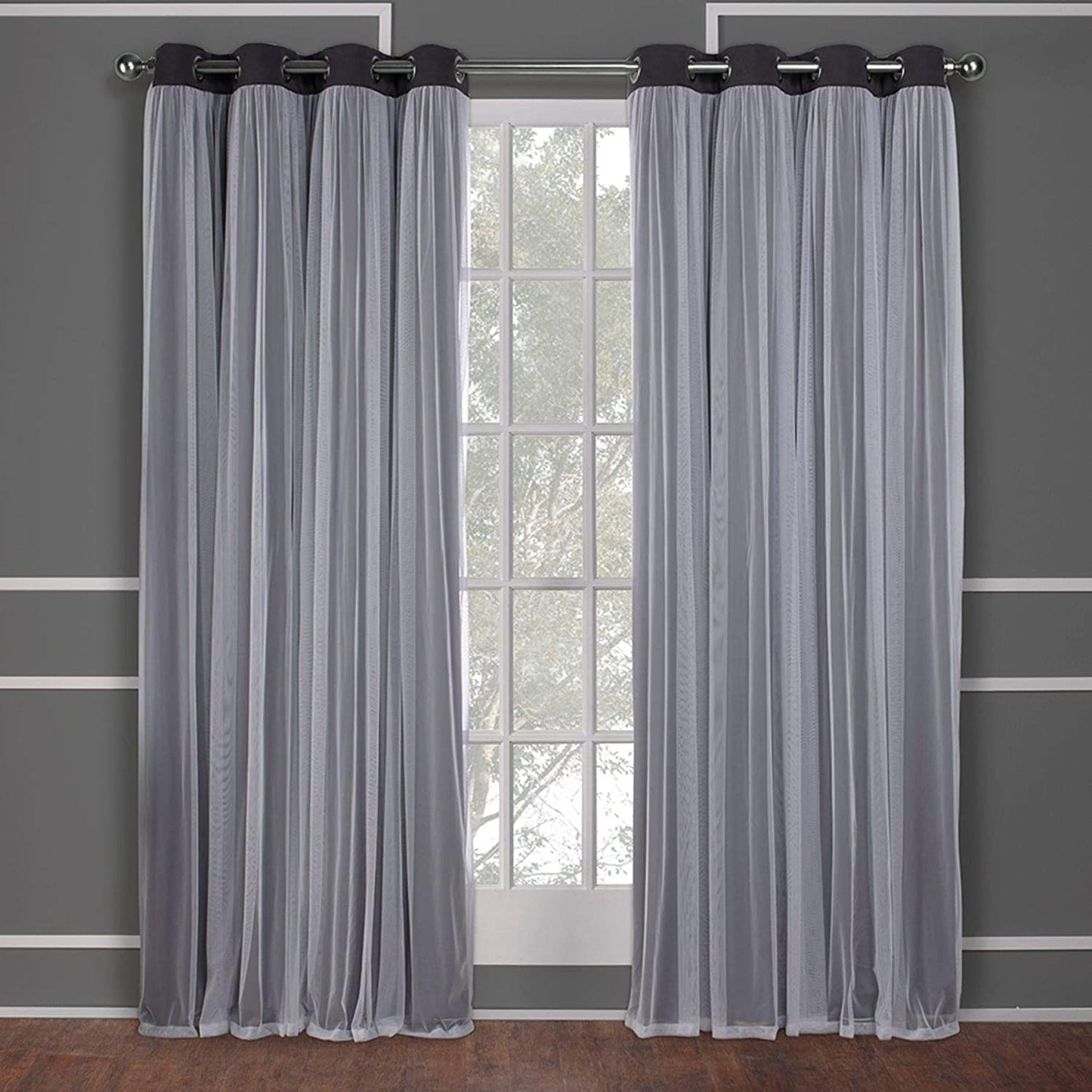 INtex CURTAINS HOUSE Voile Sheer Panel Pair with Insulated Blackout Room Dark,Rich steel Grommet, Set of 1 Panel