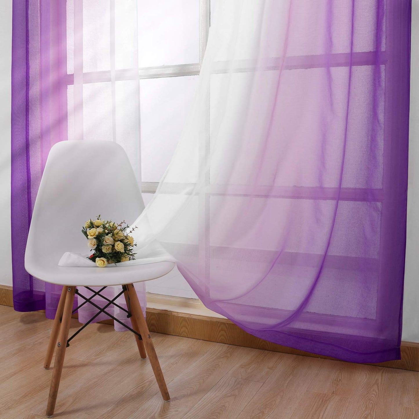 INtex CURTAINS HOUSE Modern Design Voile chiffon Curtains - Gradient colours- steel Grommets - 2 pieces - for living rooms and bedrooms