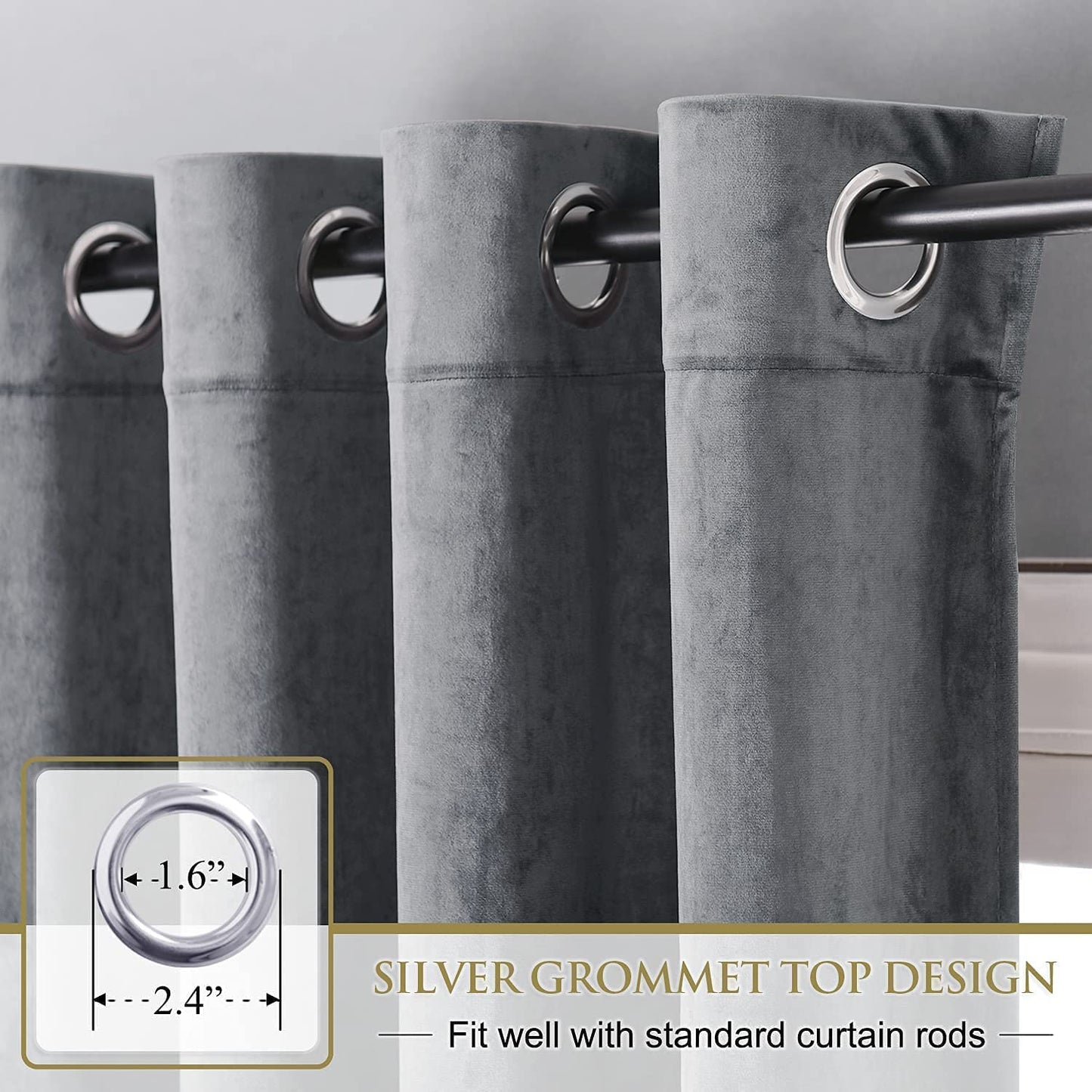 INtex CURTAINS HOUSE Elegant Velvet curtains - Soft Velour fabric - Steel Grommets - for living rooms - 1 piece- Light Grey