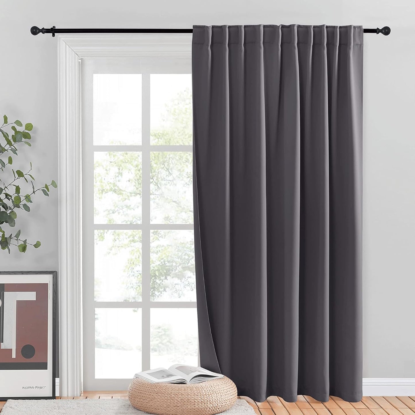 INtex CURTAINS HOUSE Blackout Blinds for Sliding Doors – Thermal Insulated Wide Curtains, Room Darkening, Blind Glass Doors, Two Hanging Options, Modern Design -Black