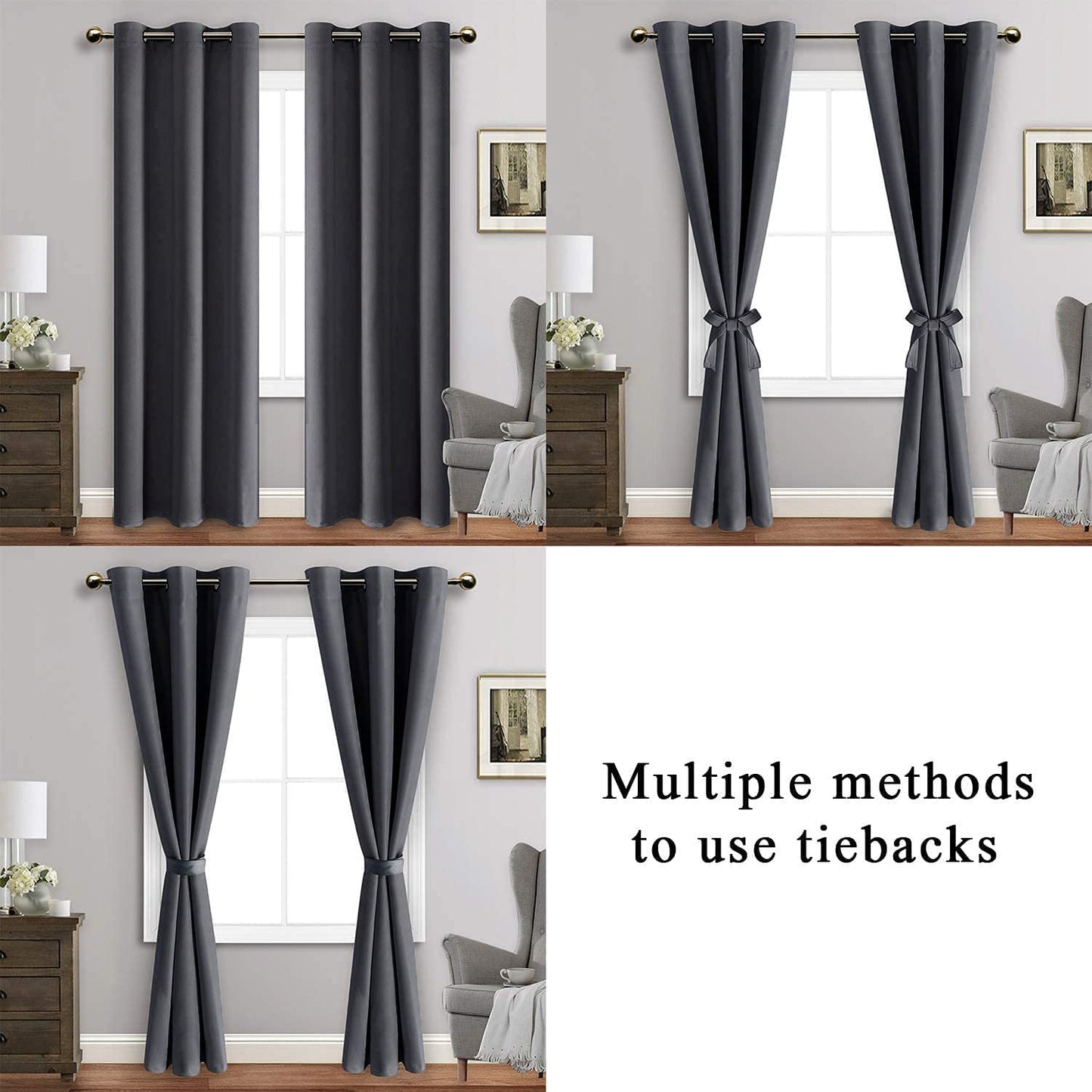 INtex CURTAINS HOUSE Blackout Curtains with Tiebacks - Thermal Insulated, Light Blocking and Noise Reducing Grommet Curtain Drapes for Bedroom and Living Room, Set of 2 Panels,