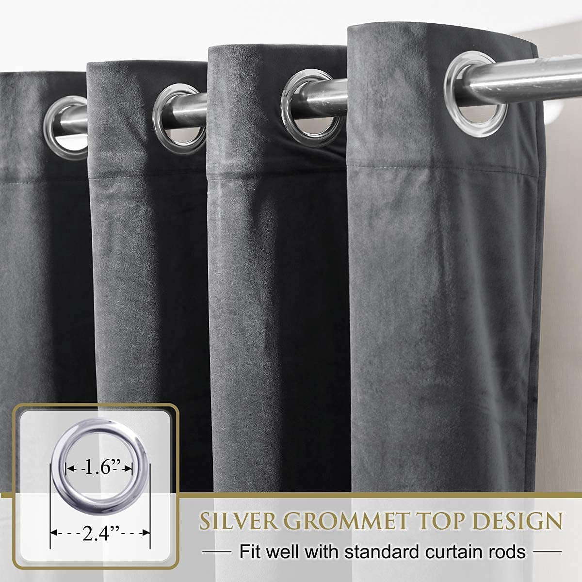 INtex CURTAINS HOUSE Elegant Velvet curtains - Soft Velour fabric - Steel Grommets - for living rooms - 1 piece-Grey