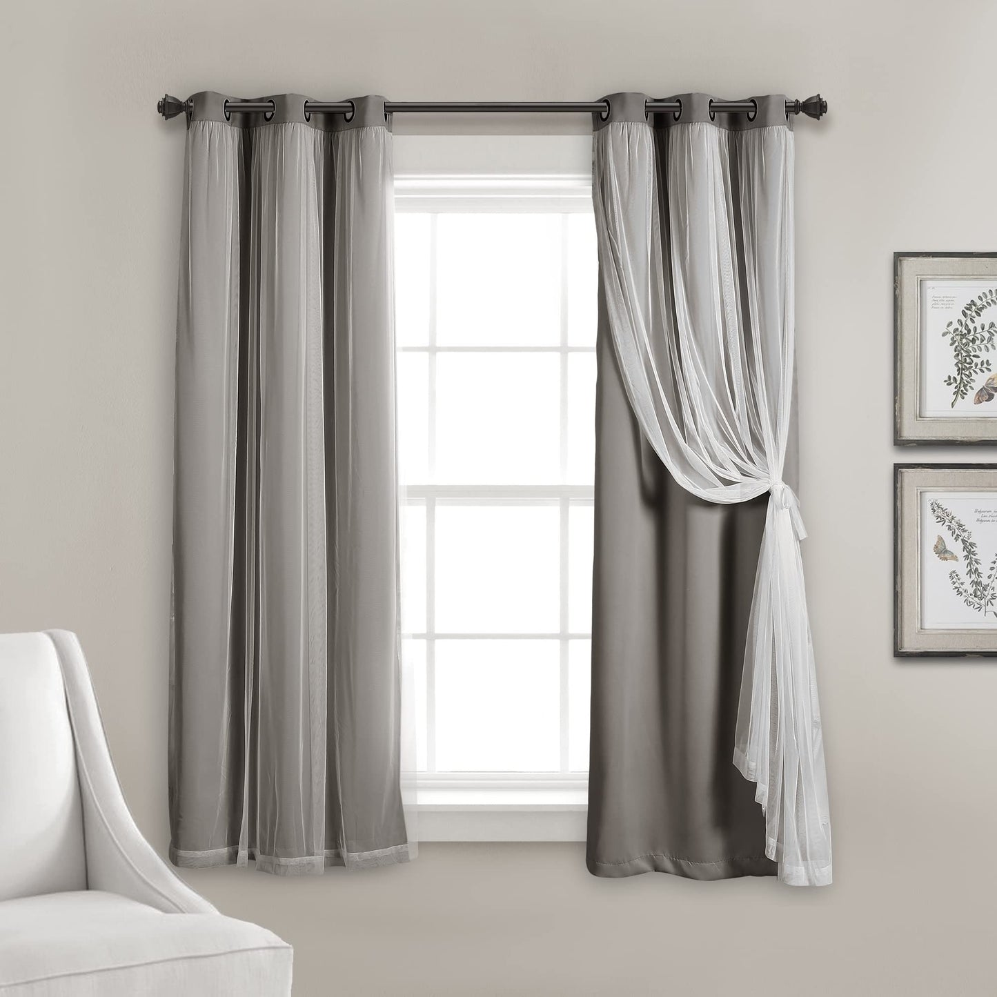 INtex CURTAINS HOUSE Voile Sheer Panel Pair with Insulated Blackout Room Dark,Rich steel Grommet, Set of 1 Panel