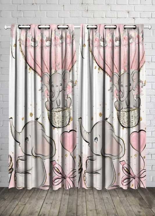 INtex CURTAINS Kids Room Elephants and Balloons Baby Girl Curtain -Linen Velvet Fabric -Privacy - Steel Grommets - 2 Pieces