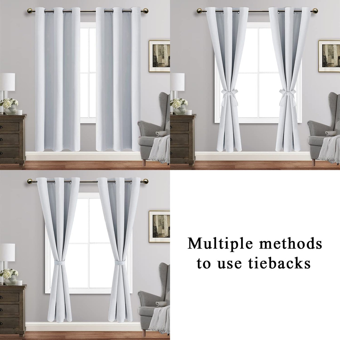 INtex CURTAINS HOUSE Blackout Curtains with Tiebacks - Thermal Insulated, Light Blocking and Noise Reducing Grommet Curtain Drapes for Bedroom and Living Room, Set of 2 Panels,