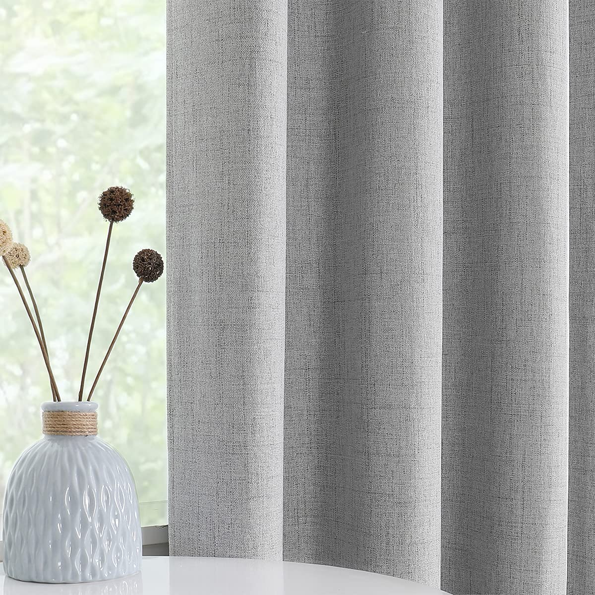 INtex CURTAINS HOUSE Linen Blackout curtains - 100% Blackout - sun zero - Fully Darkness for Room - thermal insulated fabric - silver steel Grommets - 1 Piece