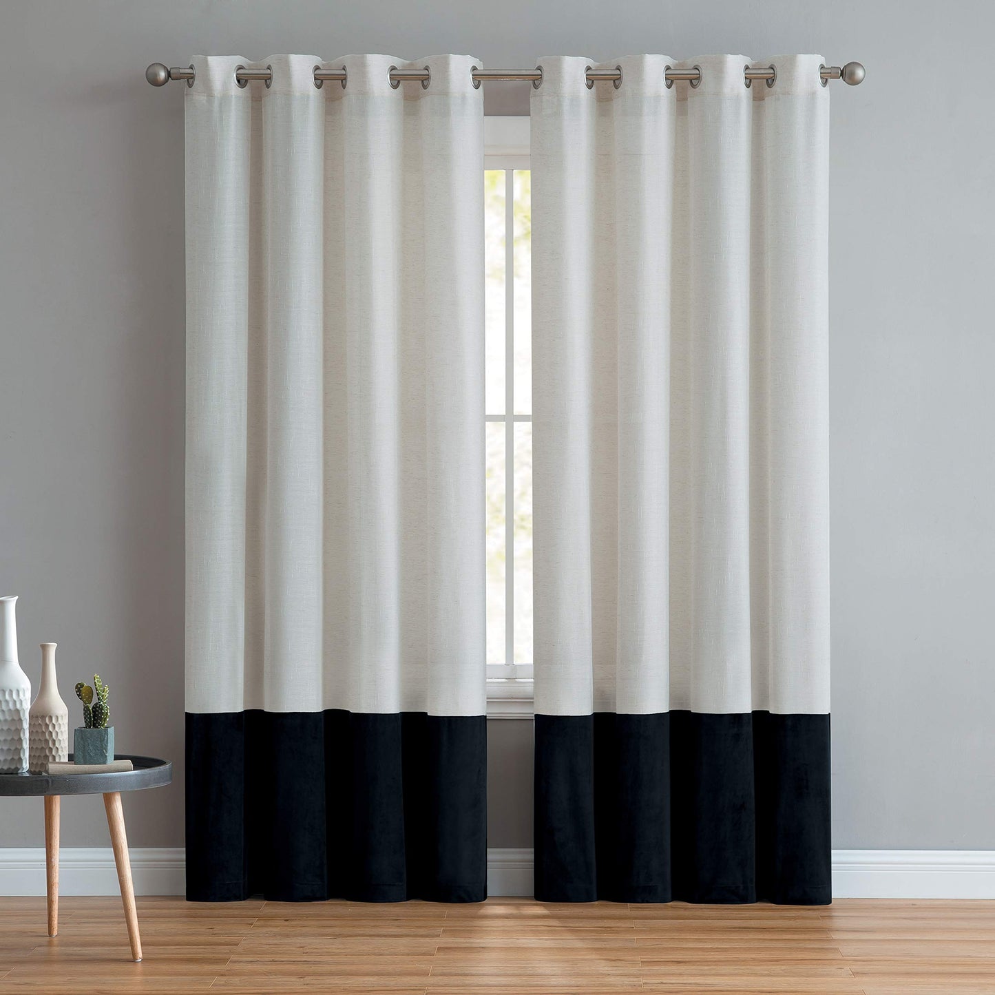 INtex CURTAINS HOUSE Luxury Linen Curtains With Velvet - Bottom Velvet Tone – 2-Tone Style – 1 Panel