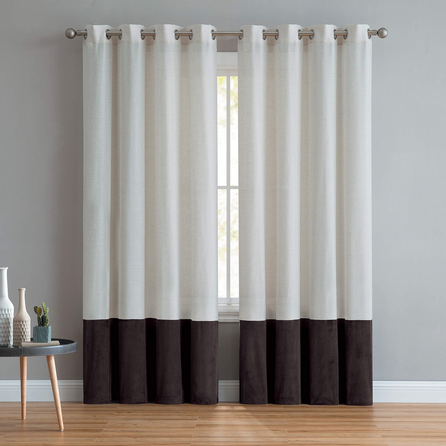 INtex CURTAINS HOUSE Luxury Linen Curtains With Velvet - Bottom Velvet Tone – 2-Tone Style – 1 Panel