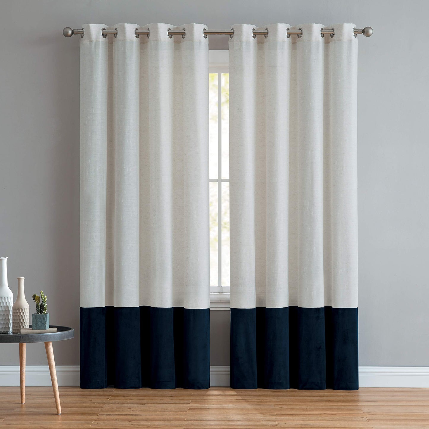 INtex CURTAINS HOUSE Luxury Linen Curtains With Velvet - Bottom Velvet Tone – 2-Tone Style – 1 Panel