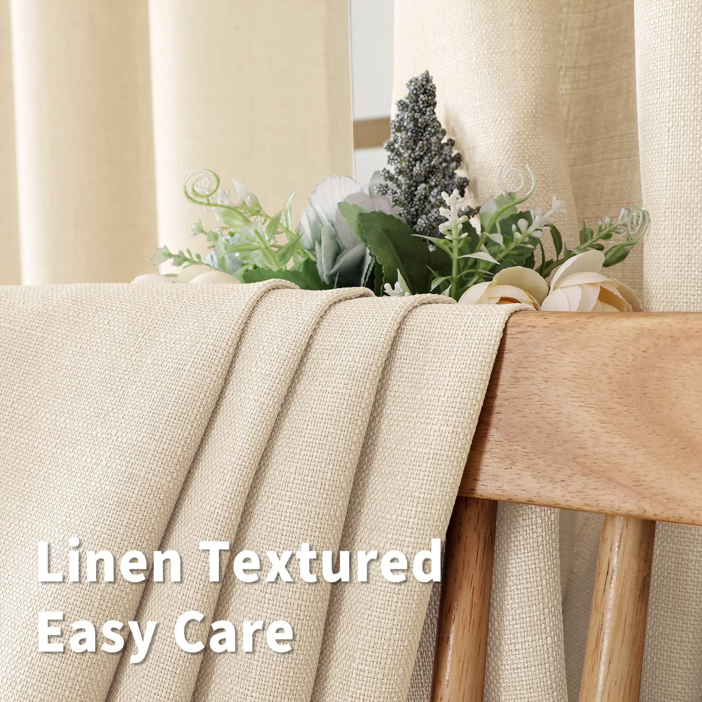 INtex CURTAINS Natural Linen Curtains -Semi Transparent Sheer -Soft And Durable Fabric -For Living Rooms And Bedroom Steel Grommets -Two Pieces