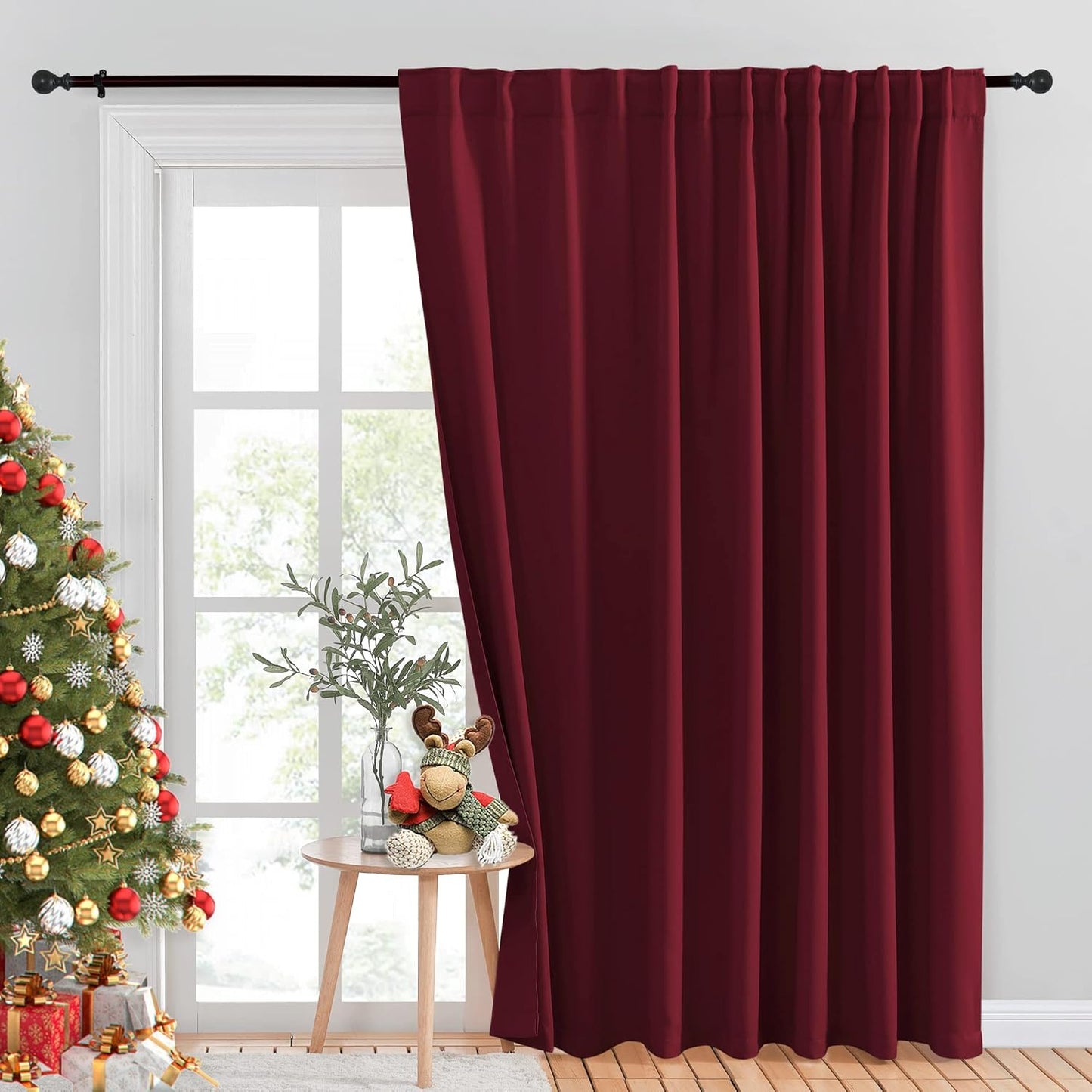 INtex CURTAINS HOUSE Blackout Blinds for Sliding Doors – Thermal Insulated Wide Curtains, Room Darkening, Blind Glass Doors, Two Hanging Options, Modern Design -Black