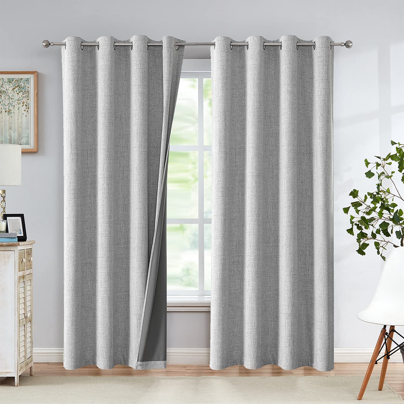 INtex CURTAINS HOUSE Linen Blackout curtains - 100% Blackout - sun zero - Fully Darkness for Room - thermal insulated fabric - silver steel Grommets - 1 Piece