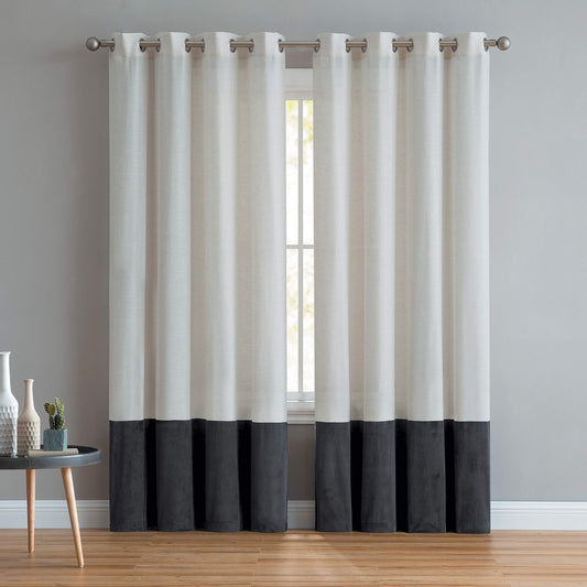 INtex CURTAINS HOUSE Luxury Linen Curtains With Velvet - Bottom Velvet Tone – 2-Tone Style – 1 Panel